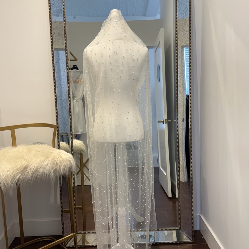 Sheer Ivory Pearl Bridal Veil